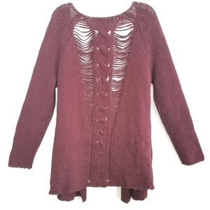 Free People Sweater Cardigan Cable Ladder Crochet